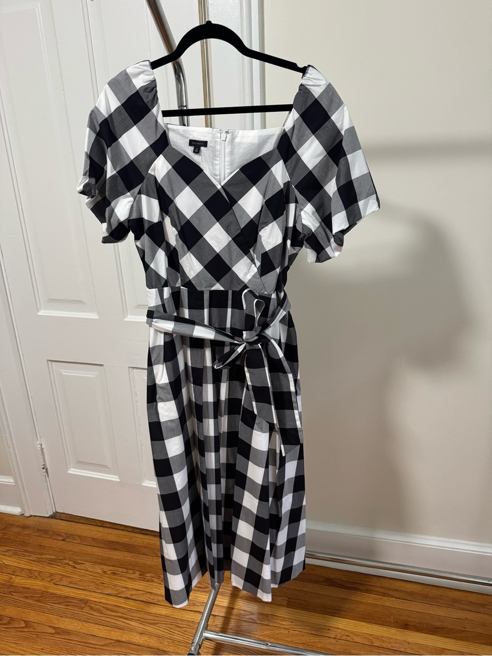 Talbots Black & White Gingham Midi Dress with Belt